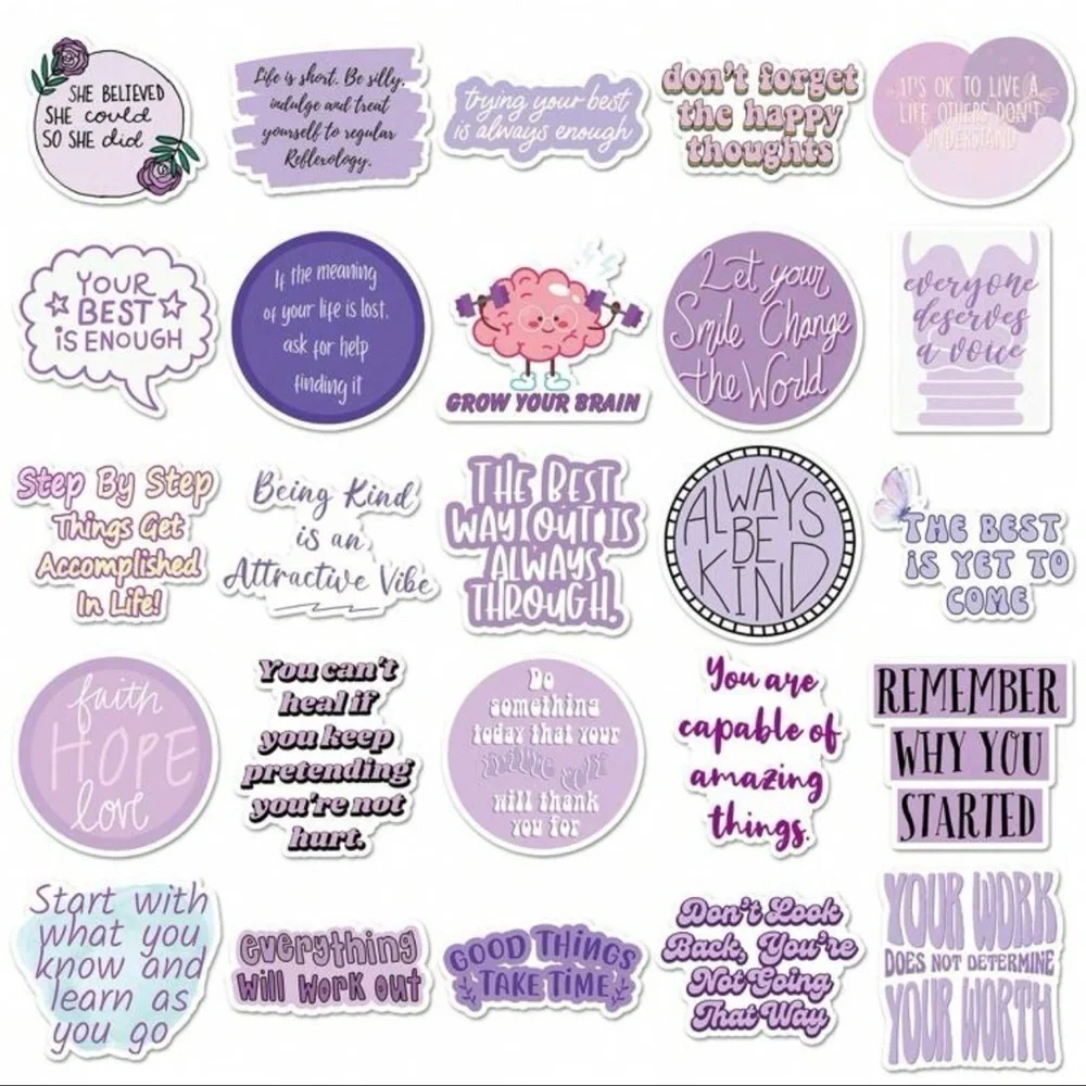 50 pcs Purple Positive Motivational Sticker Set